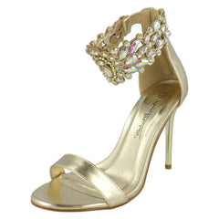 Ladies Anne Michelle Jewelled Ankle Strap Heeled Sandals F10862