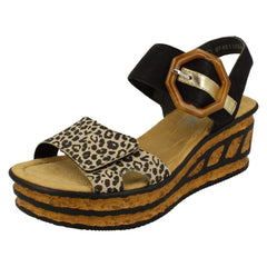 Ladies Rieker Buckle Detailed Wedge Sandal 68176