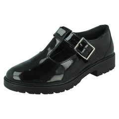 Girls Clarks T-Bar School Shoes Loxham Shine