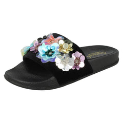 Ladies Savannah Sequin Flower Slider Mules