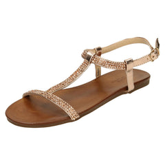 Ladies Spot On Flat Diamante T-Bar Sandals