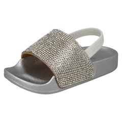 Girls Spot On Elasticated Diamante Sliders H0312