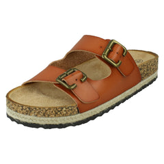 Ladies Down To Earth Twin Buckle Strap Sliders Sandals F12086