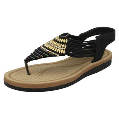 Ladies Savannah Low Wedge Beaded Toepost Sandals