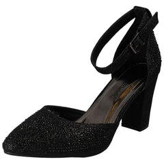 Ladies Anne Michelle Block Heel Glitter Court Shoes
