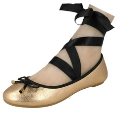 Ladies Spot On Tie Up Leg Ballerina Shoes