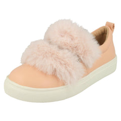 Girls Spot On Diamante Strap Fur Trim Shoes