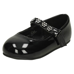 Girls Savannah Flat Ballerinas With Flower Diamante Trim