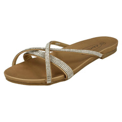 Ladies Spot On Diamante Flat Sandals