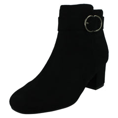 Ladies Spot On Block Heel Wide Fit Ankle Boot with Buckle and Inside Zip F51247