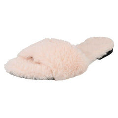 Ladies Savannah Flat All Fur Slider Mules F00090