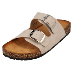 Ladies Down to Earth Low Flatform Dual Buckle Mule Sandal F12090