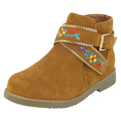 Girls Spot On Ankle Boots With Embroidered Flowers H5072
