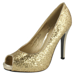 Ladies Spot On Glittery Slip On Party Heels