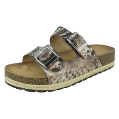 Ladies Spot On Snake Print Mules F10956