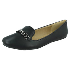 Ladies Spot On Chain Trim Flat Ballerina Shoes F80015