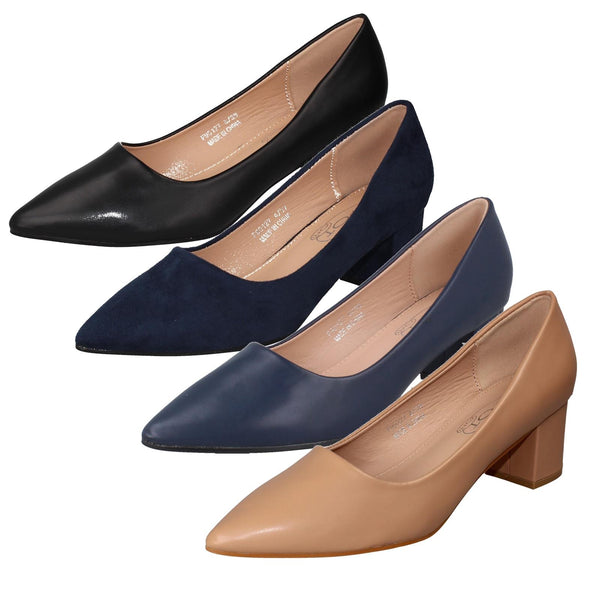 Ladies Spot On Mid Block Heel Pointed Toe Court Shoes F90127