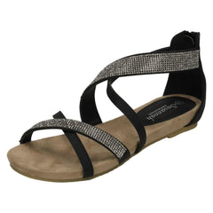 Ladies Savannah Low Wedge Diamante X Strap Sandals