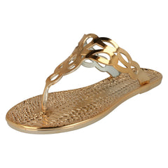 Ladies Spot On Flat Toepost Crocodile Pattern Sandal