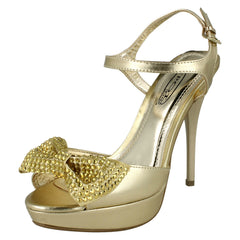 Ladies Spot On Platform High Heels With Diamante Bow