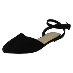 Ladies Spot On Flat Pointed Toe Ankle Strap Shoes F80538