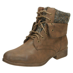 Ladies Spot On Mid Heel Lace Up Ankle Boots