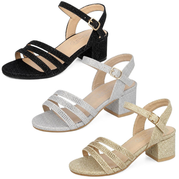 Girls Spot On Low Heel 3 Strap Diamante Mule H1124