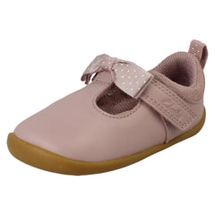 Girls Clarks Polka Dot T-Bar Pre Walking Shoes Roamer Trim