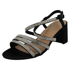 Ladies Spot On Diamante Strappy Block Heeled Sandals F12037