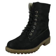 Ladies Spot On Mid Heel Lace Up Fleece Lined Calf Boots F51217