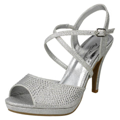Ladies Anne Michelle Diamante Buckle Strap Sandals