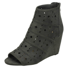 Ladies Spot On High Wedge Peeptoe Ankle Boots