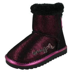 Girls Pineapple Flat GGY Fleece Lined Comfy Glitter Boots H4R194