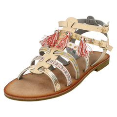 Ladies Savannah Flat Strappy Beaded Sandals