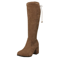 Ladies Spot On Mid Block Heel High Leg Boot with Back Tie and Inside Zip F51246
