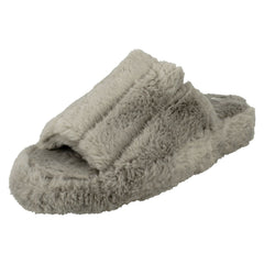 Ladies Spot On Faux Fur Stripe Detailed Sliders X2119