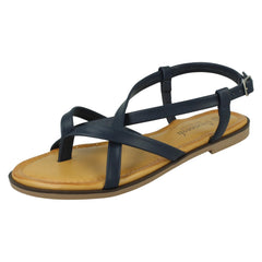 Ladies Savannah Flat Strappy Toepost Sandal with Buckle Strap F00444