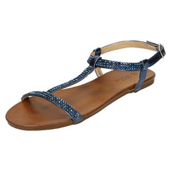Ladies Spot On Flat Diamante T-Bar Sandals