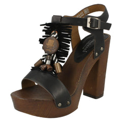 Ladies Savannah High Platform Wood Clog T-Bar Sandal