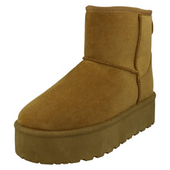 Ladies Spot On Mid Platform Microsuede Ankle Boots F4464