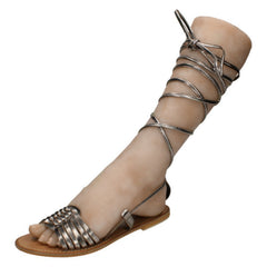 Womens Leather Collection Flat Gladiator Lace Up Leg Mule