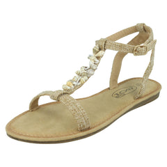 Ladies Spot On Shell T-Bar Sandals F00360