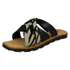 Ladies Leather Collection Zebra Print Mules F00351