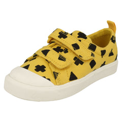 Childrens Boys Girls Clarks Pattern Detailed Canvas Shoes City Flare Lo T