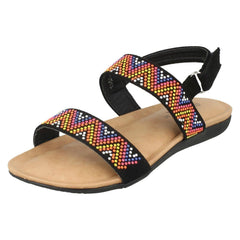 Girls Spot On Flat Aztec Slingback Sandals
