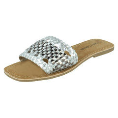 Ladies Leather Collection Flat Weave Mules F00272