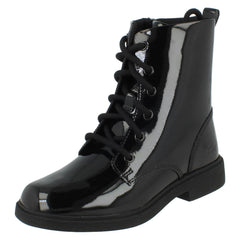 Girls Clarks Square Toe Patent Military Style Boots Oaklyn Charm