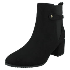 Ladies Spot On Mid Block Heel Ankle Boots with Back Strap F51239