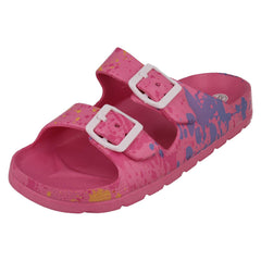 Girls Spot on Flat 2 Buckle Mule Sandals/Slider H0377