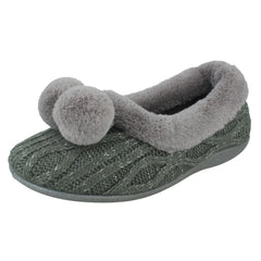 Ladies Rose Bank Memory Foam Knitted Pom Pom Slippers Chloe